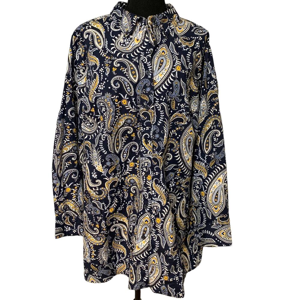 Jessica London Womens Collared Long Sleeve Paisley Multicolor Blouse Top Sz 24W